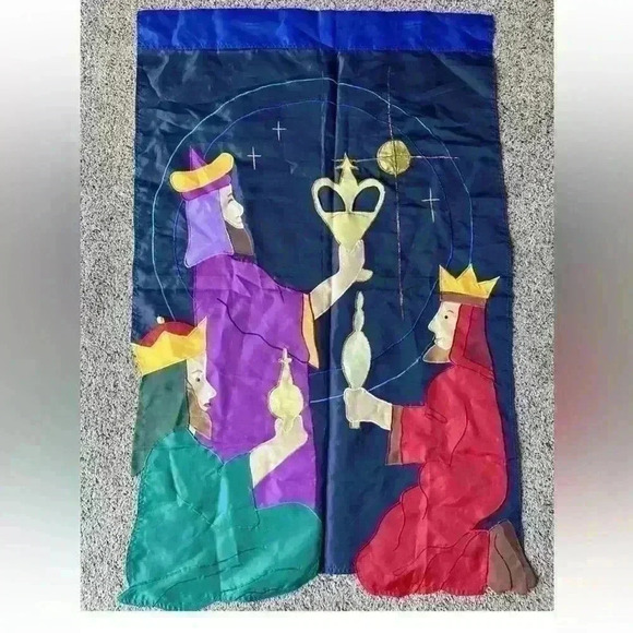 Vintage Appliqué Three Wise Men Outdoor Flag - 27 1/2” X 43 1/2” - Picture 1 of 7